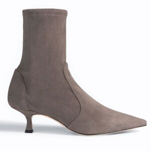 Stuart Weitzman Naomi 50 Stone Grey Suede Kitten Heel Ankle Bootie Boots